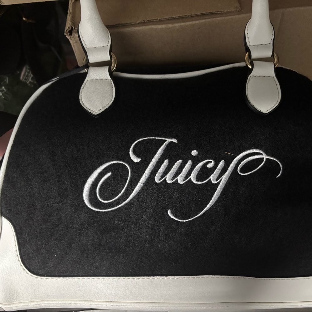 2 bags!!Juicy Couture Black and White Satchel. FREE bath and body item